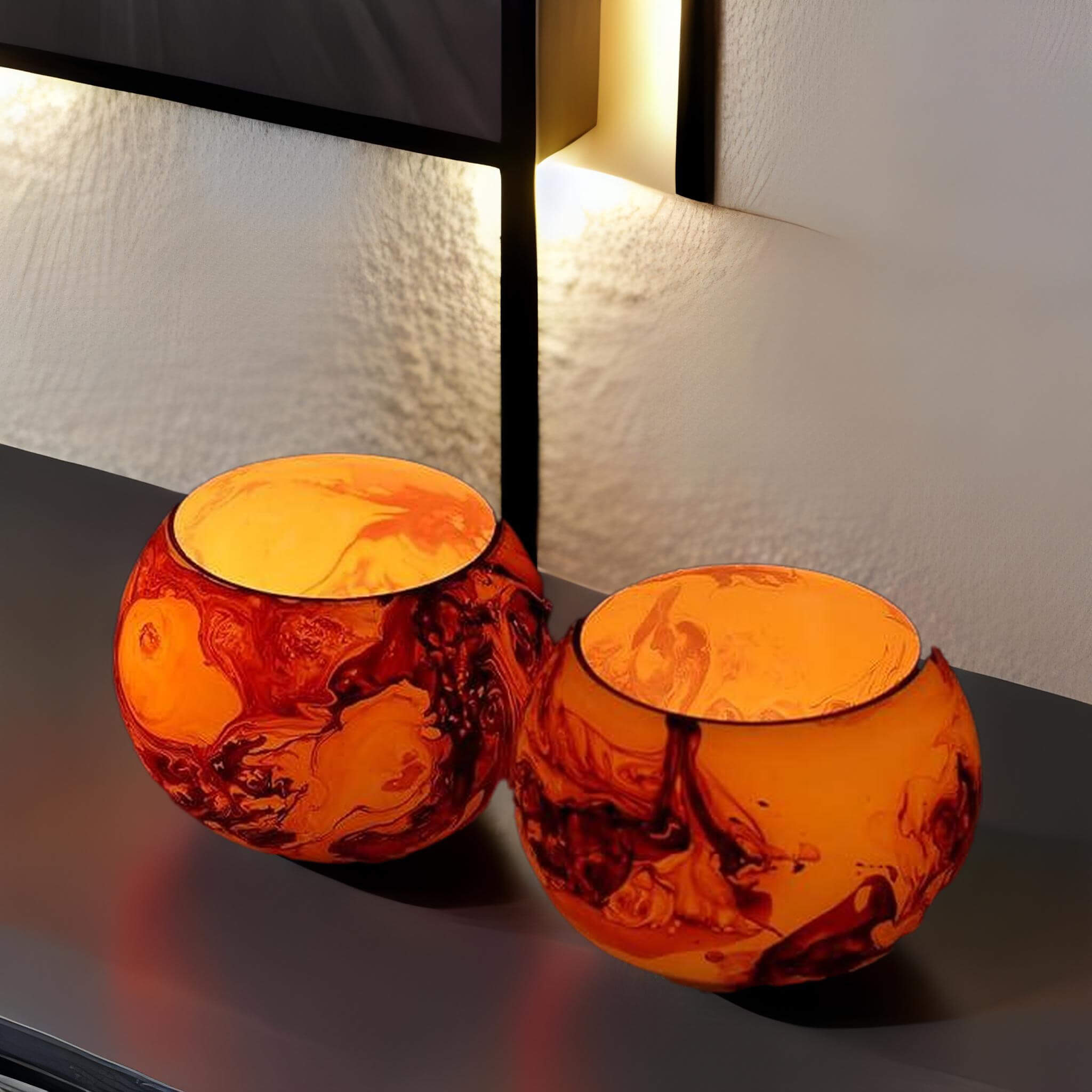 Set of 2 Glass Abstract Roli Poli T-light Candle Holder decoration for Home Living Room, Indoor Outdoor Decorations